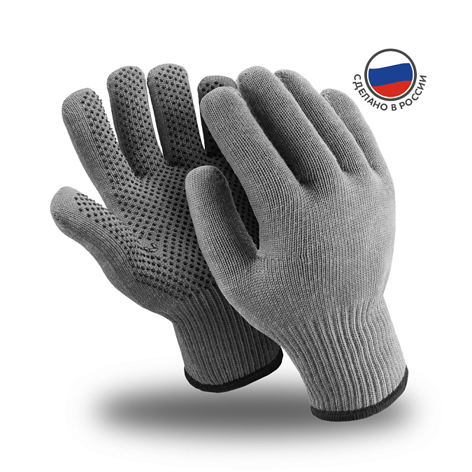 Перчатки СЕВЕР ПВХ (WG-711), 50% шерсть, акрил, SlipGrip, цвет серый